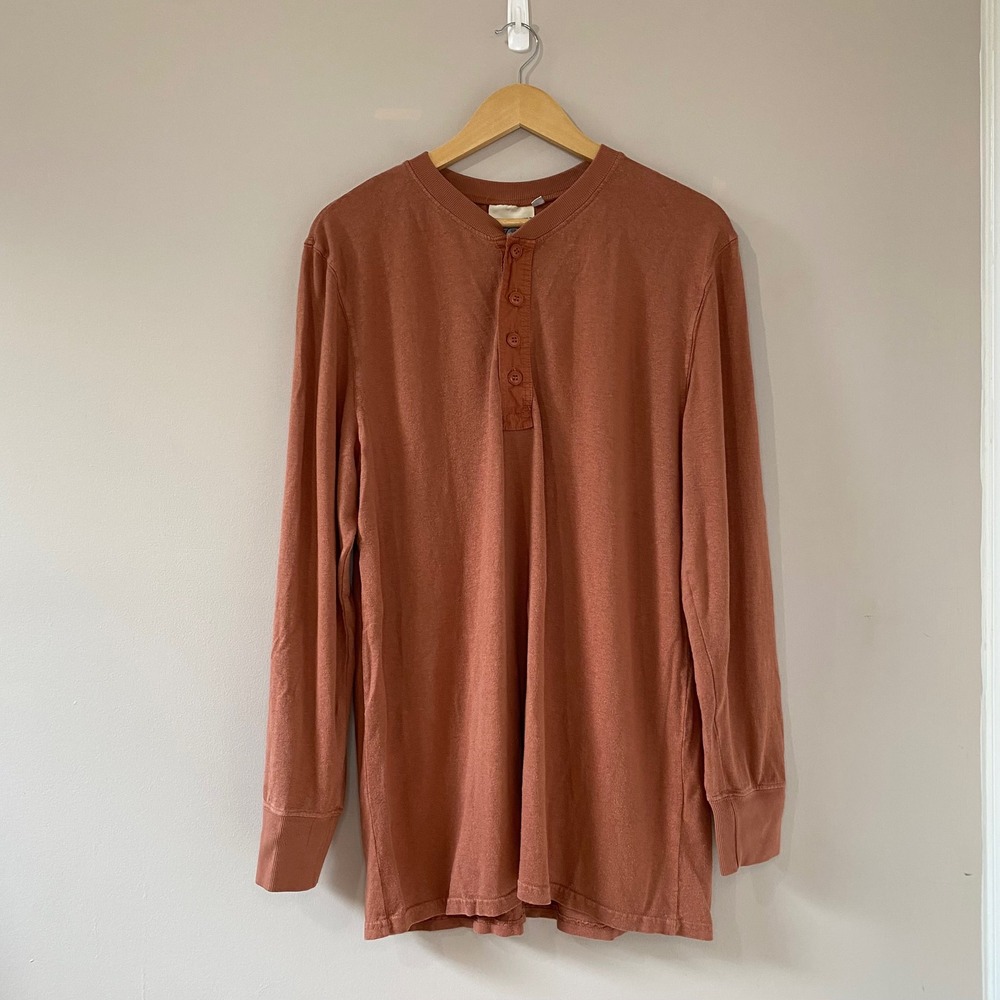 Jungmaven Mens XXL Hemp Organic Cotton Long Sleeve Henley Shirt Rust Orange USA